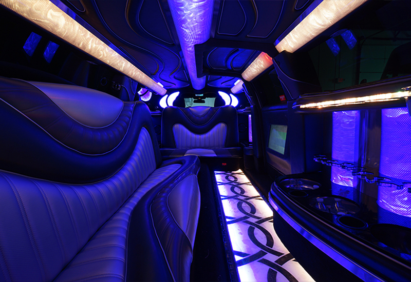 stretch limo with TVs and DVD players