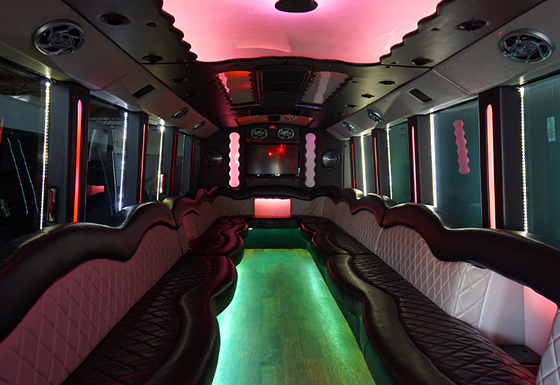 party bus rental boise id with colorful lights